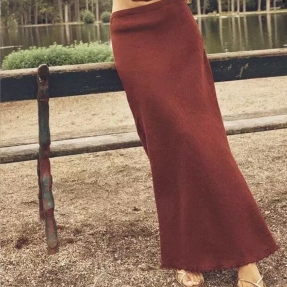 Zara Terracotta A-Line Maxi Skirt Casual Resort Wear